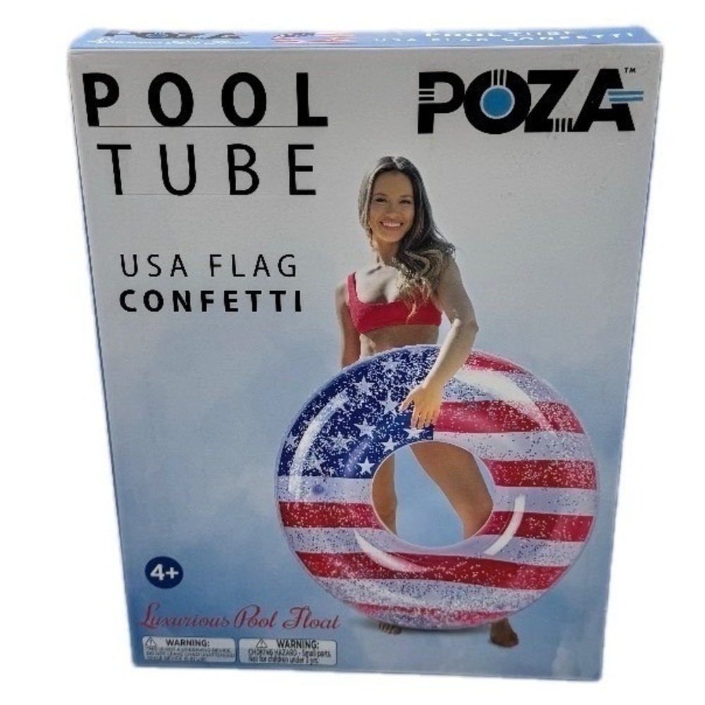 Pool Tube Inflatable USA Flag Confetti Luxurious 36"x36"x9" Poza Patriotic Beach